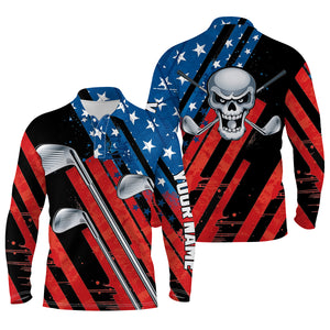 American flag golf skull patriotic golf clubs black Men polo shirts custom team golf polo shirt NQS3844