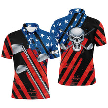 Load image into Gallery viewer, American flag golf skull patriotic golf clubs black Men polo shirts custom team golf polo shirt NQS3844