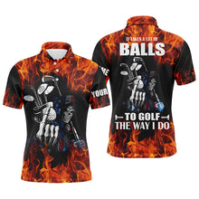Load image into Gallery viewer, Mens golf polo shirts custom name flame golf skull it takes a lot of ballsto golf the way I do NQS4467