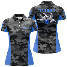 Load image into Gallery viewer, Women bowling polo shirts Custom gray camo Bowling Team Jersey, Bowling Team League Shirt | Blue NQS7095