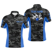 Load image into Gallery viewer, Mens Bowling polo shirts Custom gray camo Bowling Team Jersey, Bowling Team League Shirt | Blue NQS7095