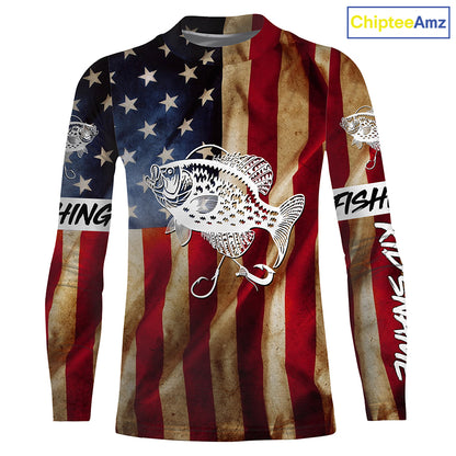 Personalized Crappie Fishing American Flag patriotic  performance Fishing Shirts NQS1381