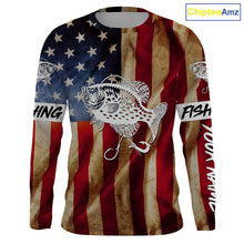 Load image into Gallery viewer, Personalized Crappie Fishing American Flag patriotic  performance Fishing Shirts NQS1381