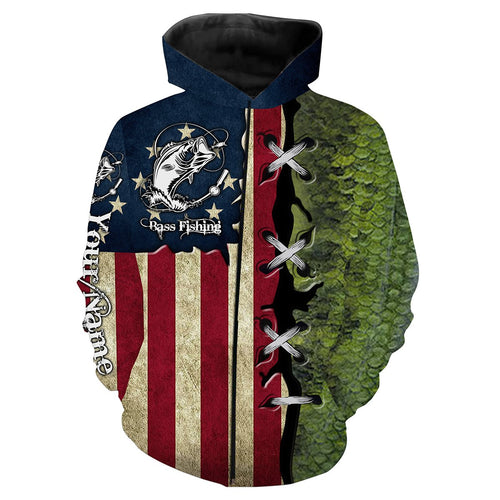 Bass Fishing American Flag patriotic Custome Name 3D All Over Printed Shirts, Personalized Fishing gift NQS363