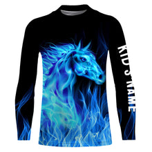 Load image into Gallery viewer, Blue fire horses Custom Horse Shirts personalized equestrian clothing, gifts for horse lovers NQS3278