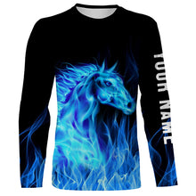 Load image into Gallery viewer, Blue fire horses Custom Horse Shirts personalized equestrian clothing, gifts for horse lovers NQS3278