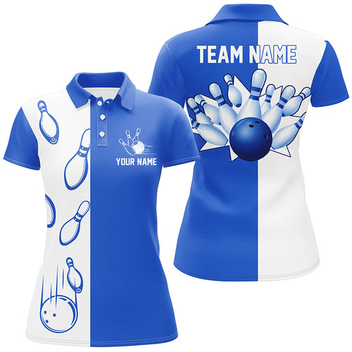 Blue and white retro vintage Bowling polo shirts for women custom Bowling team jerseys NQS6481