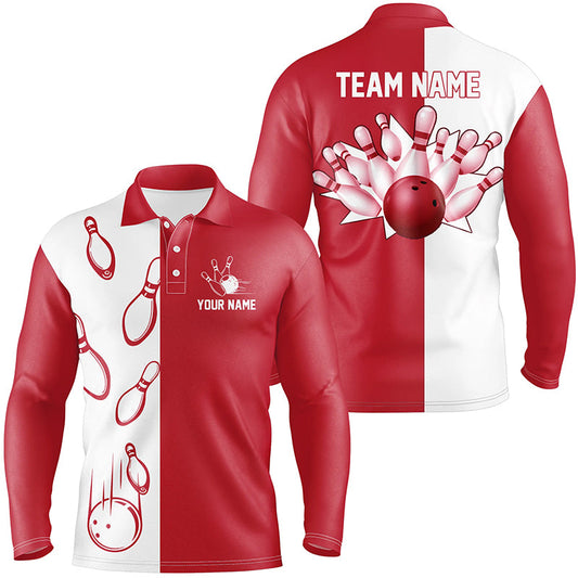 Red and white retro vintage Bowling polo shirts for men custom Bowling team jerseys NQS6482