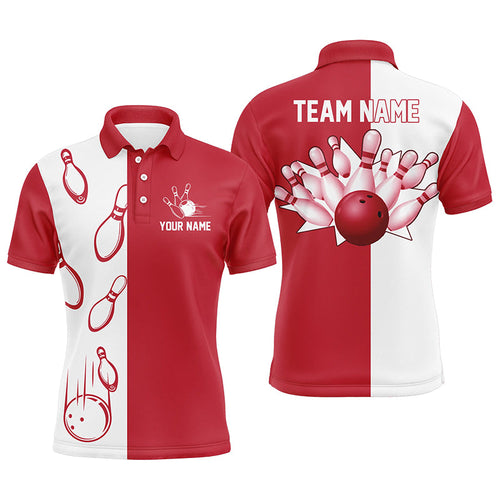 Red and white retro vintage Bowling polo shirts for men custom Bowling team jerseys NQS6482