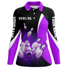 Load image into Gallery viewer, Custom bowling shirts retro black and purple Bowling polo shirts for women, Bowling team jerseys NQS6937