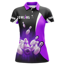 Load image into Gallery viewer, Custom bowling shirts retro black and purple Bowling polo shirts for women, Bowling team jerseys NQS6937