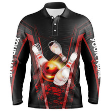 Load image into Gallery viewer, Mens Bowling polo shirts custom black and red bowling apparel team bowling jerseys, gift for bowlers NQS7224