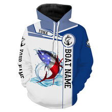 Load image into Gallery viewer, Tuna Fishing American Flag Custom performance Hoodie, sweatshirt Fishing Shirts, Patriotic Fishing gifts NQS2318