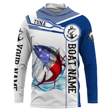 Load image into Gallery viewer, Tuna Fishing American Flag Custom performance Long Sleeve Fishing Shirts, Patriotic Fishing gifts NQS2318