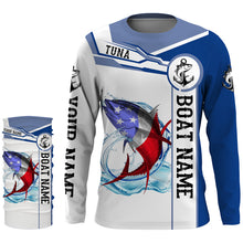 Load image into Gallery viewer, Tuna Fishing American Flag Custom performance Long Sleeve Fishing Shirts, Patriotic Fishing gifts NQS2318