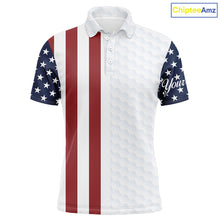 Load image into Gallery viewer, Mens golf polo shirts American flag patriotic custom white golf ball pattern mens golf polos NQS6490