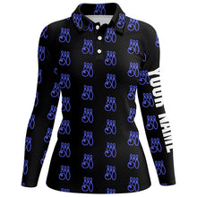 Load image into Gallery viewer, Black Neon Bowling seamless pattern Custom Women bowling polo shirt, bowling team league jerseys NQS6761
