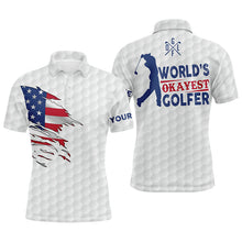 Load image into Gallery viewer, Mens golf polo shirt world&#39;s okayest golfer custom name white American flag golf shirts NQS4036