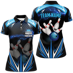 Black Women Bowling Polo Shirt Custom blue lightning team Ladies Bowlers Jerseys bowling outfits NQS6506