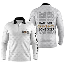 Load image into Gallery viewer, Funny Men golf polo shirts I hate golf nice shot I love golf custom white pattern golf polo shirts NQS4640