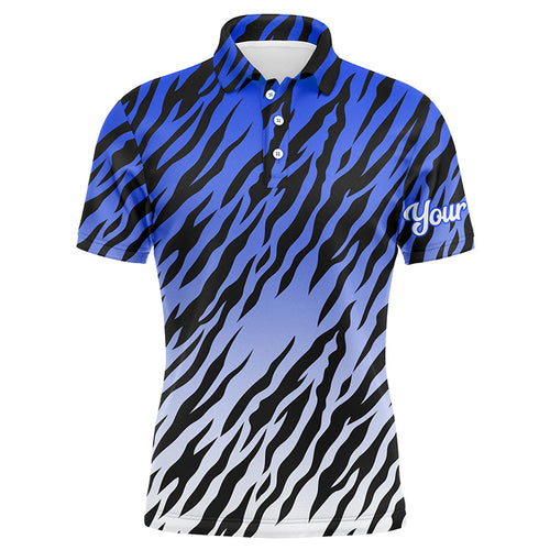 Blue tiger stripes pattern Mens golf polo shirts custom golf apparel for men, best golf gifts NQS7110