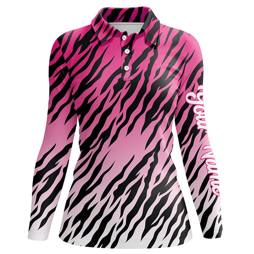 Pink tiger stripes pattern Womens golf polo shirts custom golf apparel for ladies, best golf gifts NQS7111