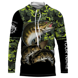 Smallmouth Bass fishing black green camo custom name sun protection long sleeve fishing shirts NQS3869