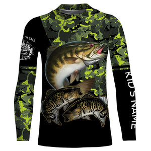 Smallmouth Bass fishing black green camo custom name sun protection long sleeve fishing shirts NQS3869