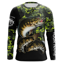 Load image into Gallery viewer, Smallmouth Bass fishing black green camo custom name sun protection long sleeve fishing shirts NQS3869