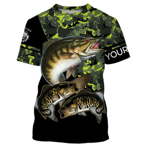 Smallmouth Bass fishing black green camo custom name sun protection long sleeve fishing shirts NQS3869