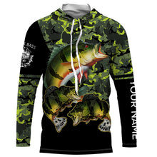 Load image into Gallery viewer, Peacock Bass fishing black green camo custom name sun protection long sleeve fishing shirts NQS3870