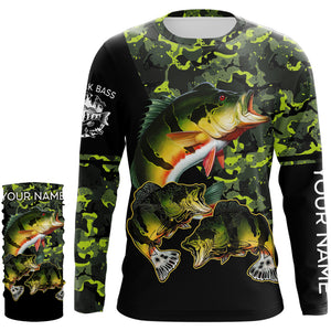 Peacock Bass fishing black green camo custom name sun protection long sleeve fishing shirts NQS3870