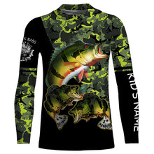 Load image into Gallery viewer, Peacock Bass fishing black green camo custom name sun protection long sleeve fishing shirts NQS3870