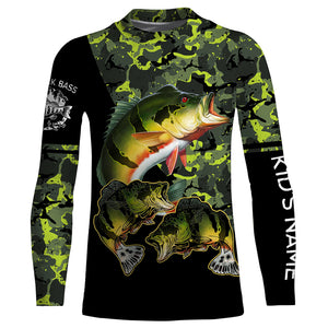 Peacock Bass fishing black green camo custom name sun protection long sleeve fishing shirts NQS3870