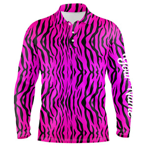 Pink neon tiger stripes background Mens golf polo shirts custom golf shirt for men, best golf gifts NQS6298