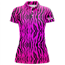 Load image into Gallery viewer, Pink neon tiger stripes background Womens golf polo shirts custom golf shirt for ladies, golf gifts NQS6298