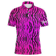 Load image into Gallery viewer, Pink neon tiger stripes background Mens golf polo shirts custom golf shirt for men, best golf gifts NQS6298