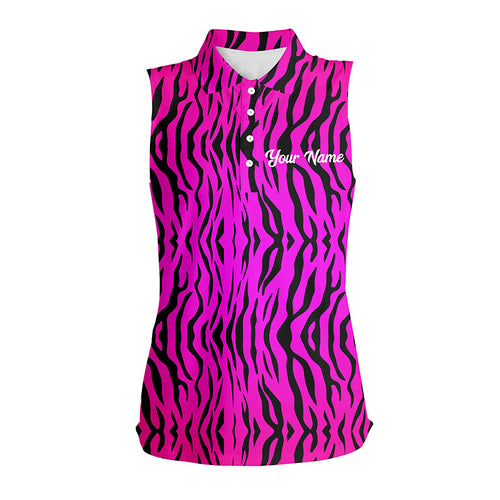 Pink neon tiger stripes background Womens sleeveless polo shirts custom sleeveless golf shirt ladies NQS6298