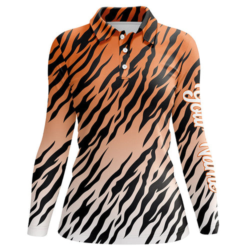 Orange tiger stripes pattern Womens golf polo shirts custom golf shirt for ladies, golf gifts NQS6299