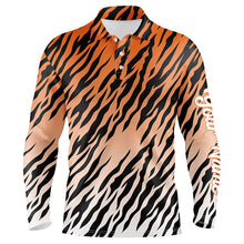 Load image into Gallery viewer, Orange tiger stripes pattern Mens golf polo shirts custom golf shirt for men, best golf gifts NQS6299