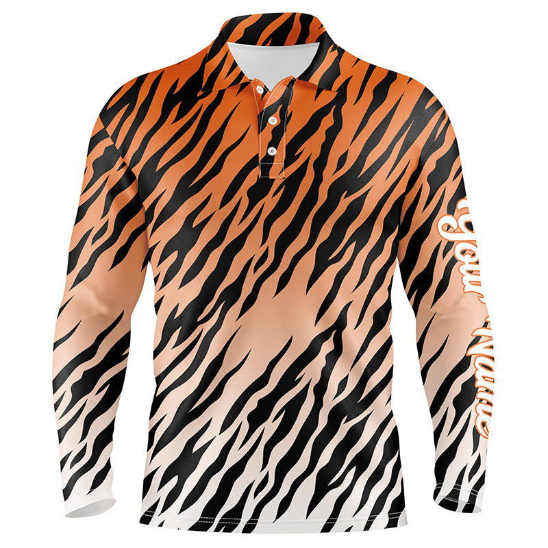 Orange tiger stripes pattern Mens golf polo shirts custom golf shirt for men, best golf gifts NQS6299