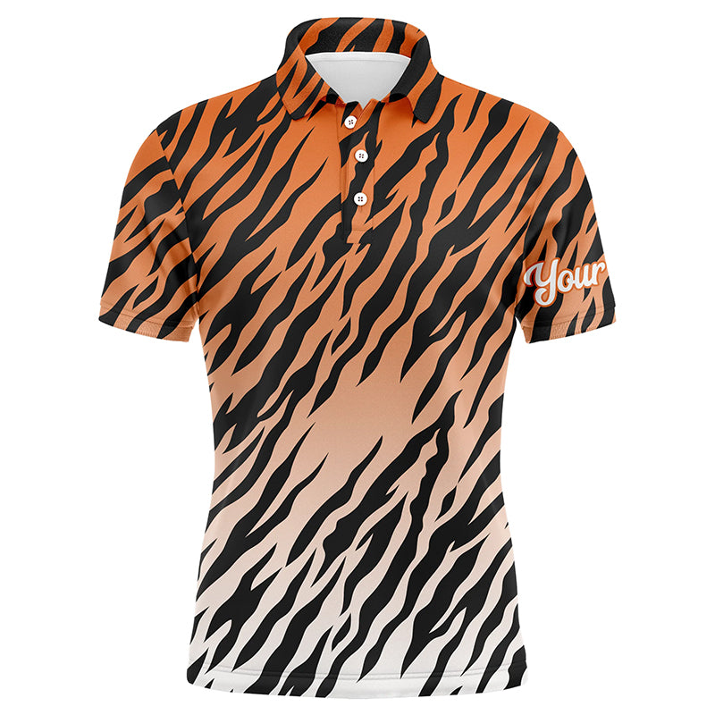 Orange tiger stripes pattern Mens golf polo shirts custom golf shirt for men, best golf gifts NQS6299