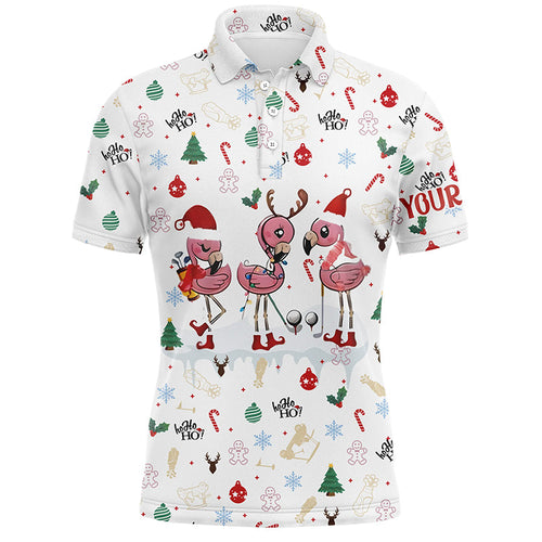 Funny Christmas golf shirts custom white Mens golf polo shirts Flamingo golf friend Christmas gifts NQS6511