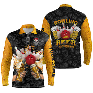 Funny bowling beer skull bowling shirts for men custom name bowling and beer therefore I'm here NQS4478