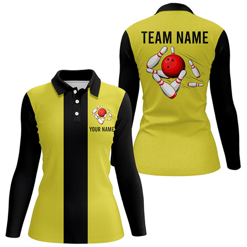Personalized Yellow Black Retro Bowling Polo shirt For women custom vintage bowling team jerseys NQS6981