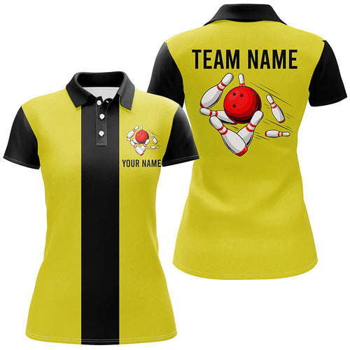 Personalized Yellow Black Retro Bowling Polo shirt For women custom vintage bowling team jerseys NQS6981