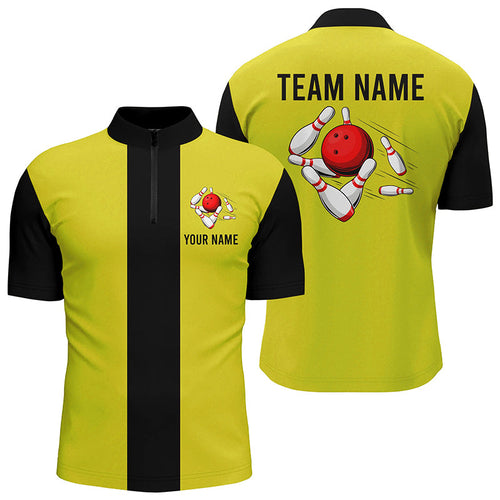 Personalized Yellow Black Retro Bowling Quarter Zip shirt For Men custom vintage bowling team jerseys NQS6981