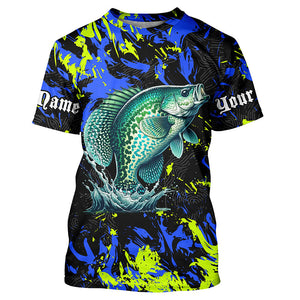 Crappie fishing green blue camo Custom UV protection performance long sleeve fishing shirt jerseys NQS7122