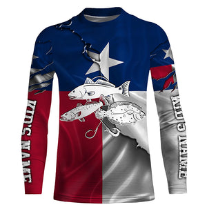 Texas flag Inshore Grand slam fishing Redfish, trout, flounder Custom name Long Sleeve Fishing Shirts NQS4064