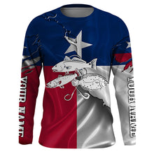 Load image into Gallery viewer, Texas flag Inshore Grand slam fishing Redfish, trout, flounder Custom name Long Sleeve Fishing Shirts NQS4064